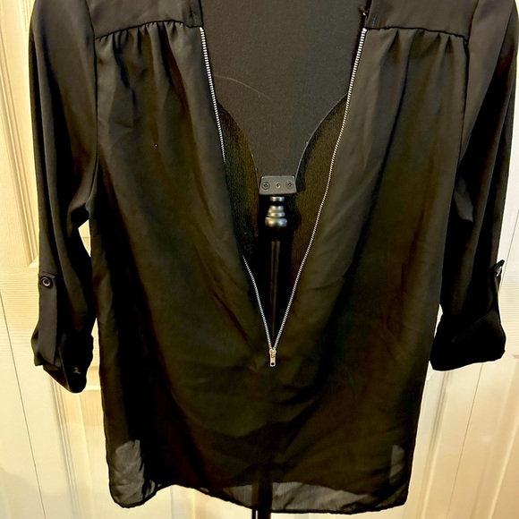 Charolette Russe Sheer Zipper Deep V Top - Picture 5 of 6